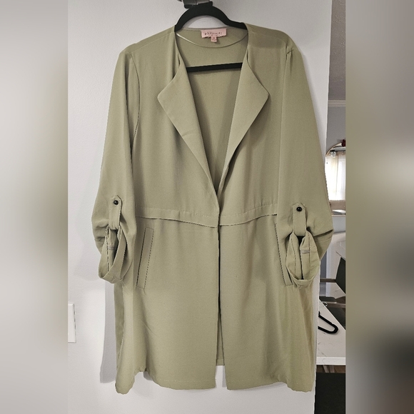 Philosophy Green  Duster Trench Coat with Wide Collar and Adjustable Sleeves 1X - Picture 1 of 6